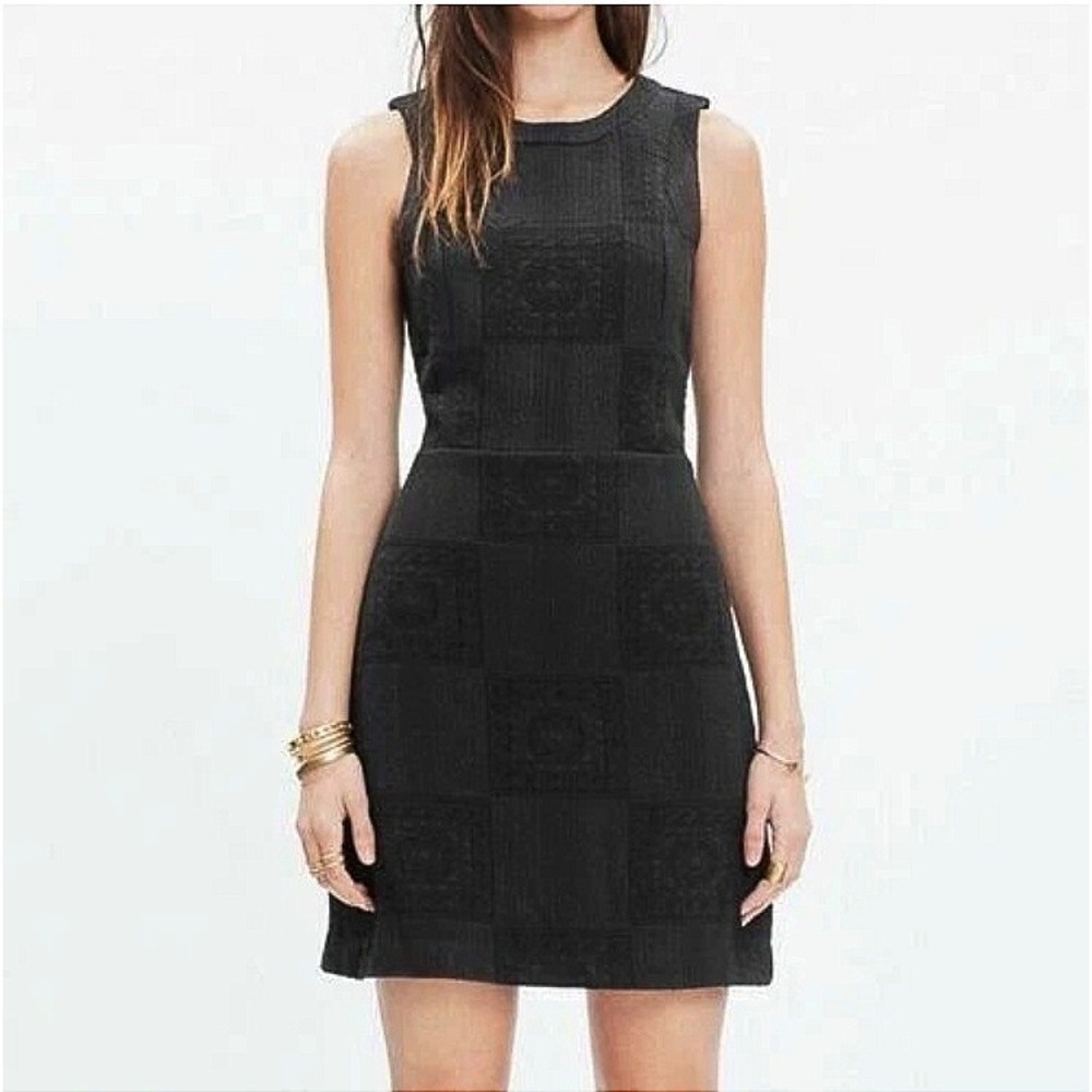 Madewell Textured Checkered Afternoon Quilted Mini Dress Black‎ Size 4 NWT E9038